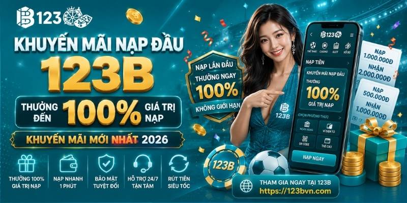 Khuyến mãi nạp đầu 123B mới nhất 2026: Ưu đãi lên đến 100% 2 Khuyến mãi nạp đầu 123B mới nhất 2026 - Thưởng 100% giá trị